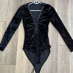 Black suede bodysuit